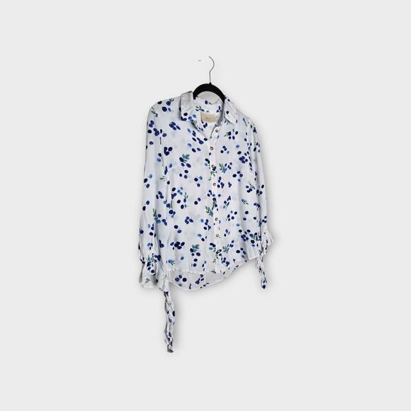 Maeve Women's Blithe Blueberry Print Blouse Tie Sleeve S Soft Floral Delicate - Picture 3 of 8